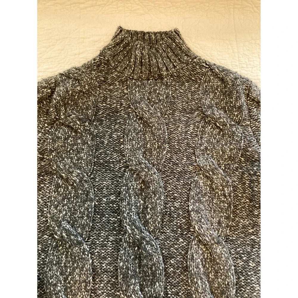 Banana Republic Charcoal Grey Marled Cable Knit Mock Neck Sweater Yak Hair Small